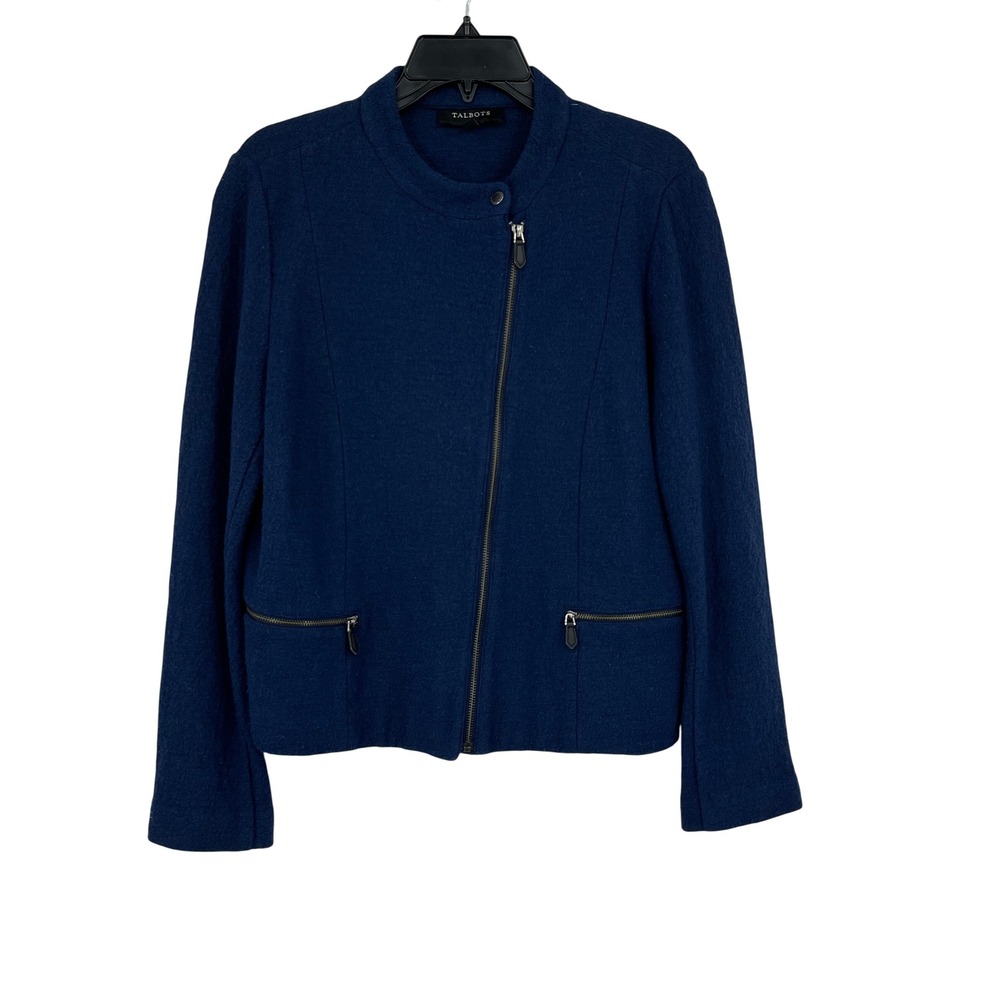 Talbots Womens‎ Blue Wool Blend Asymmetrical Zip Moto Jacket Size 10 VN1953